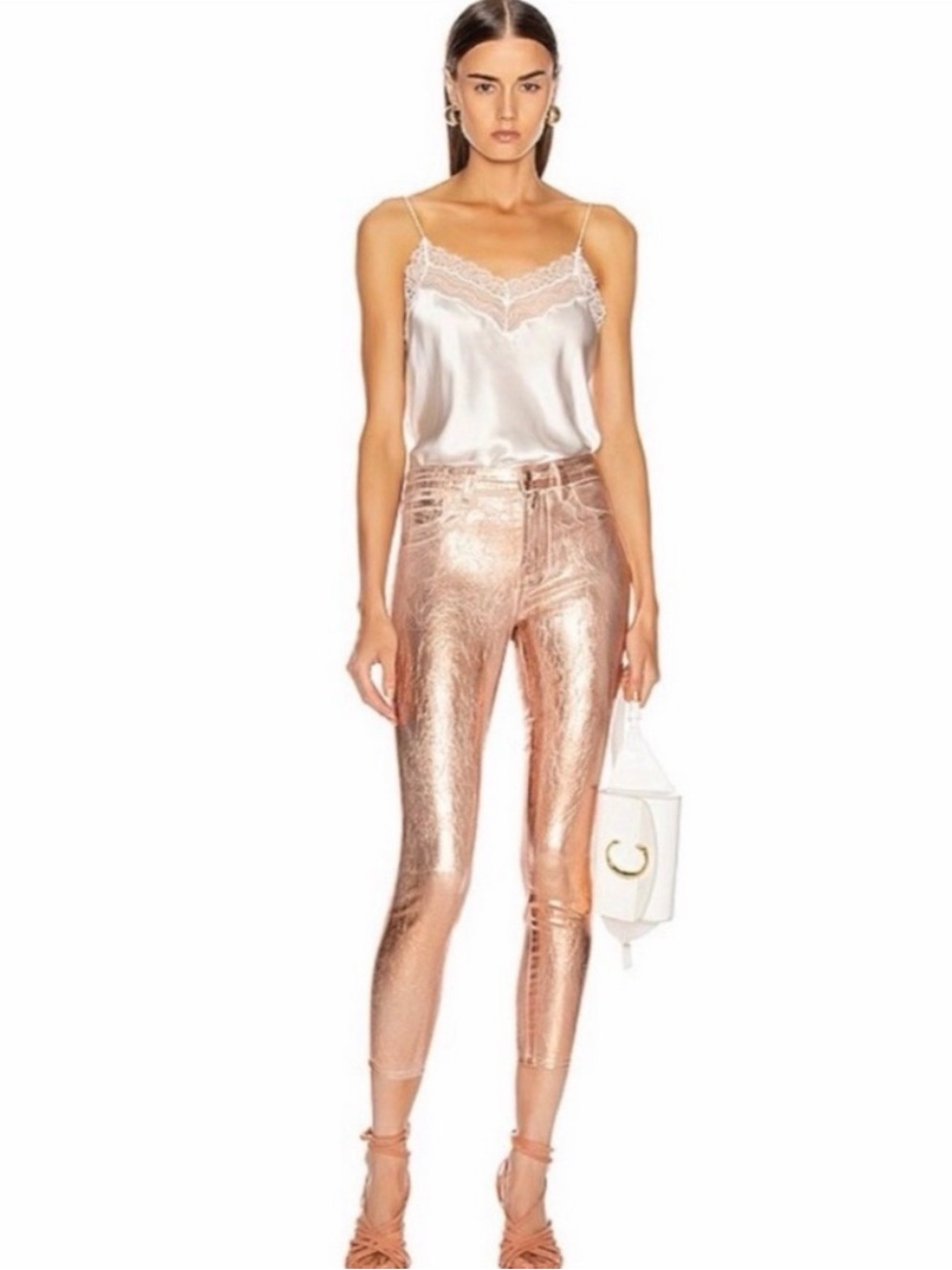 NWT L’Agence Margot High Rise Skinny in Petal/Light Rose Gold Foil.‎